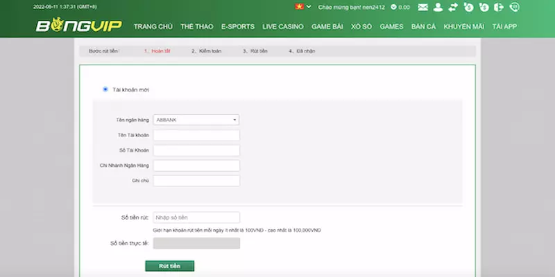 Hướng dẫn rút tiền Bongvip nhanh nhất cho gamer